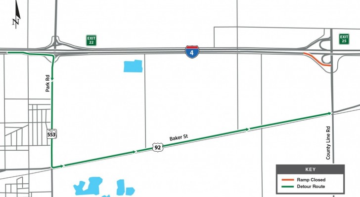 Eastbound I-4 Ramp (Exit 25) to County Line Road Closing Nightly